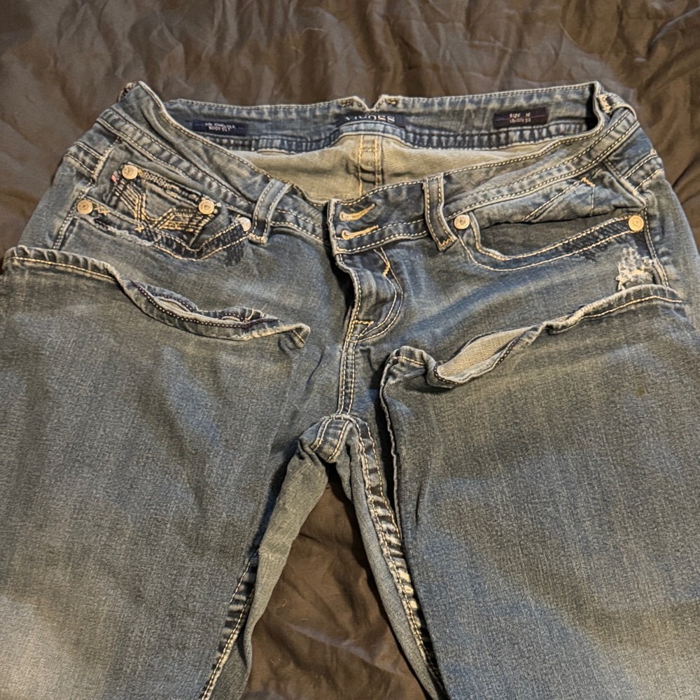 Vigoss Blue Boot Cut Jeans with Distressed Details
